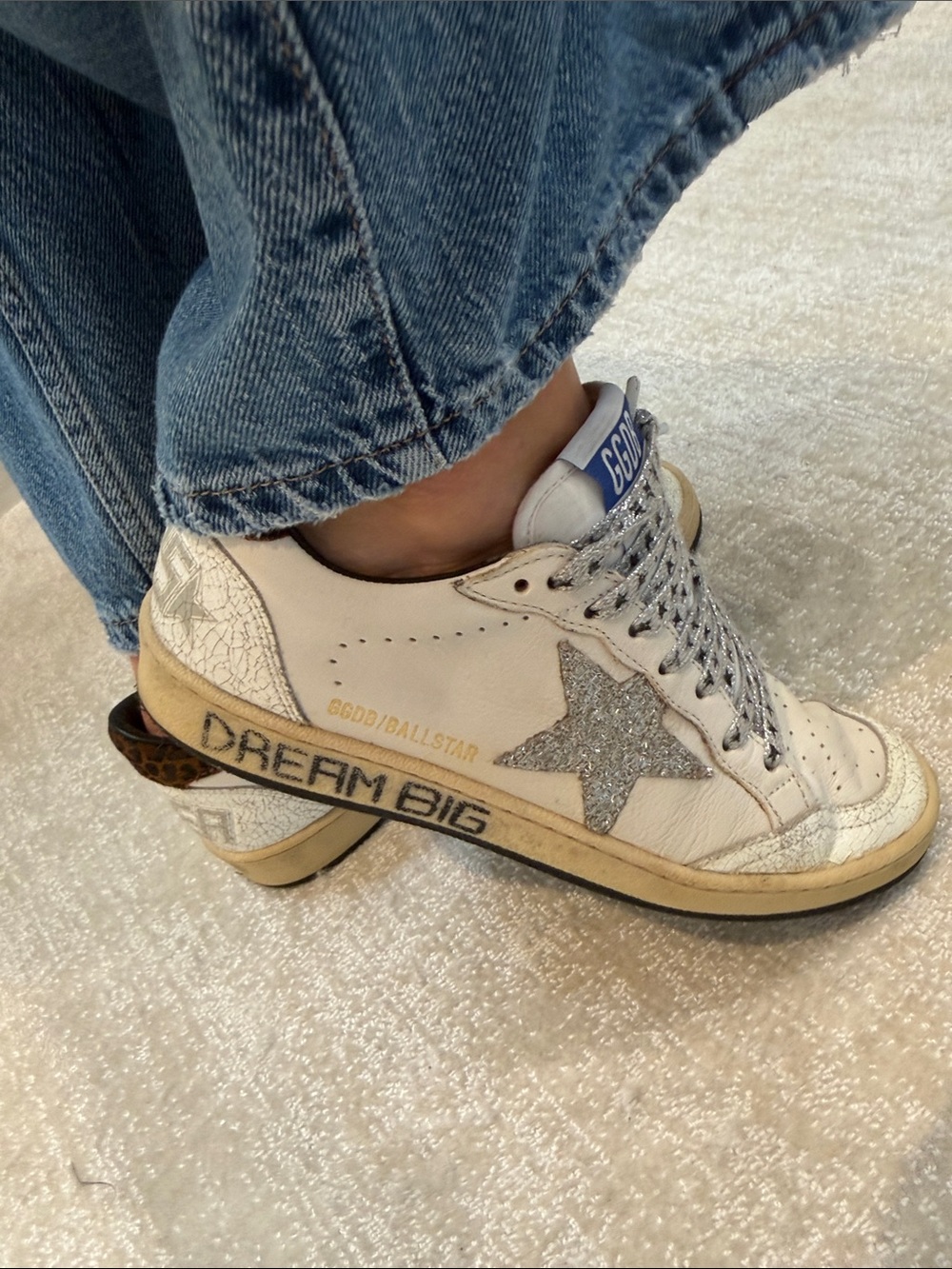 Golden Goose White and Tan Distressed Low-Top Sneakers - Picture 3 of 5
